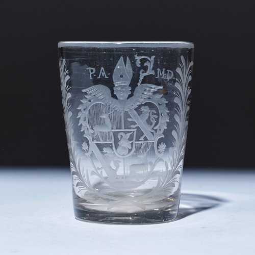 GLASS BEAKER WITH COAT OF ARMS,