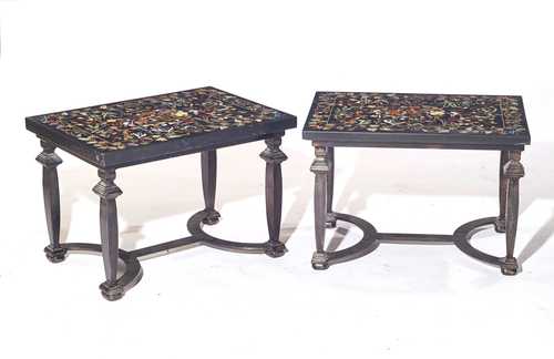 PAIR OF SIDE TABLES  WITH PIETRA DURA PANELS,