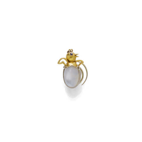 MOONSTONE AND GOLD PIN, by GÜBELIN.