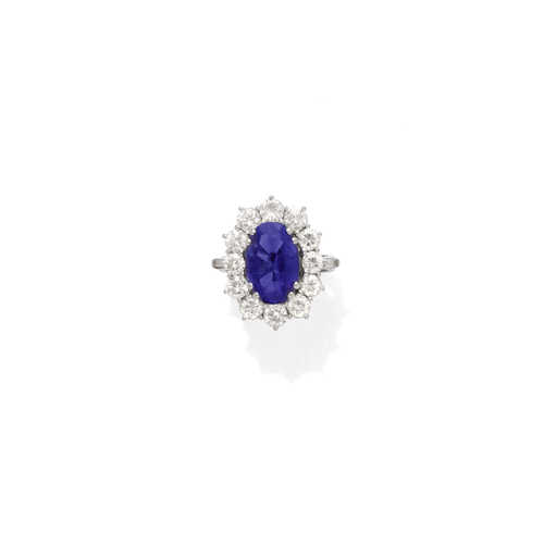 CEYLON-SAPHIR-DIAMANT-RING, um 1960.