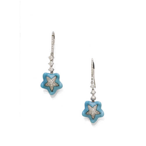 TURQUOISE AND DIAMOND EARRINGS.