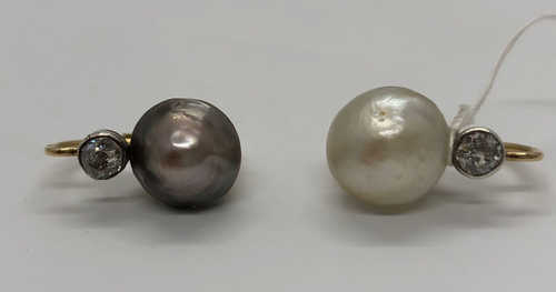 NATURAL PEARL AND DIAMOND EARRINGS, ca. 1910. Platinum and pink gold.