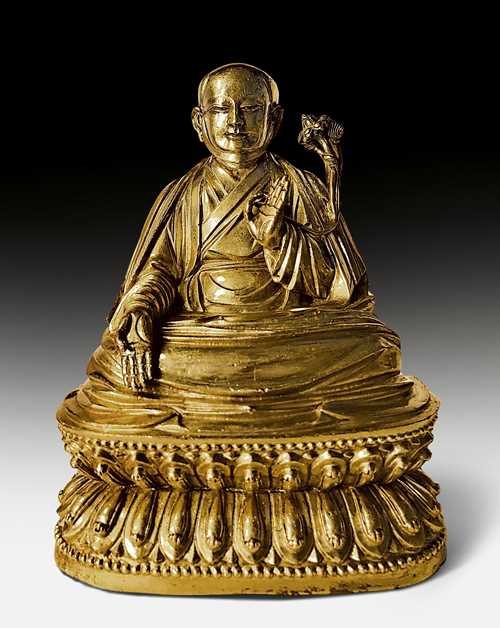 薩千貢嘠寧波鎏金銅坐像。