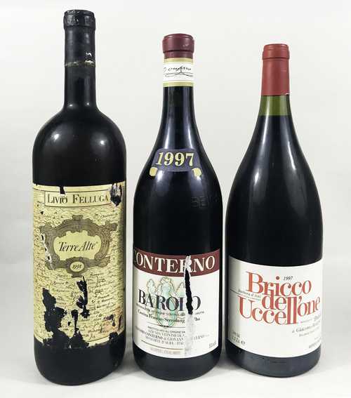 LOT VON 3 FLASCHEN: 1 Mg. Livio Felluga Terre Alte 1.5 L 1991; 1 Mg. Barolo Conterno Francia 1.5 L 1997; 1 Mg. Bricco de Uccell'one 1.5 L 1997