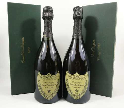 LOT DE 2 BTS : 1 bt Champagne Dom Pérignon Vintage 0.75 L 1985 ; 1 bt Champagne Dom Pérignon Vintage 0.75 L 1990