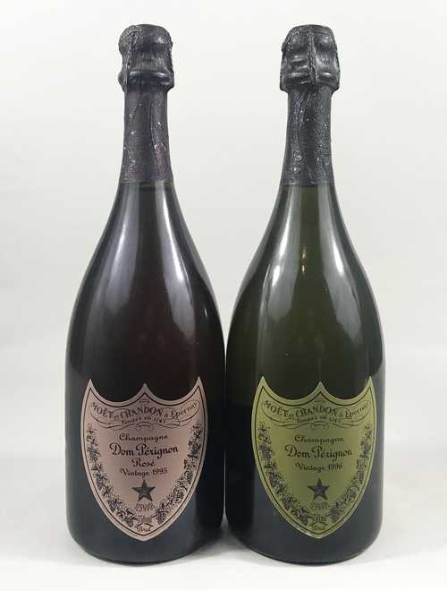 LOT DE 2 BTS : 1 bt Champagne Dom Pérignon Rosé Vintage Brut 0.75 L 1995 ; 1 bt Champagne Dom Pérignon Vintage Brut 0.75 L 1996