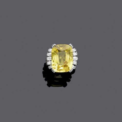 CEYLON SAPPHIRE AND DIAMOND RING, by E. MEISTER, ca. 1960.