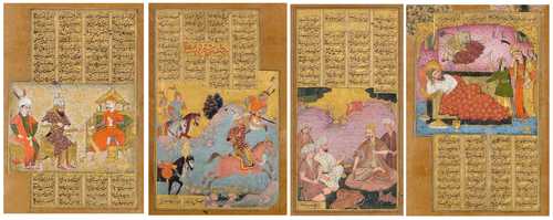 FOUR ILLUSTRATIONS AND FOLIOS FROM A DISPERSED SHAHNAMA.