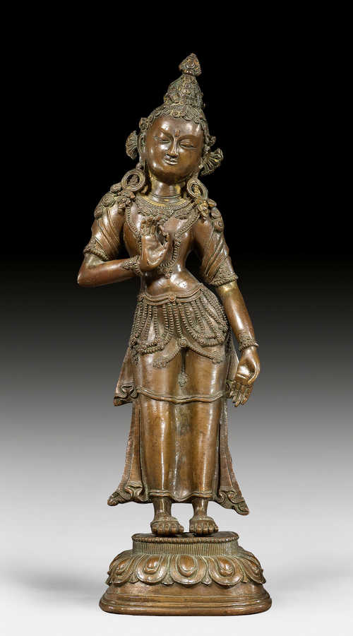 A COPPER ALLOY FIGURE OF THE STANDING PADMAPANI.