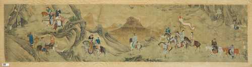 LANDSCAPE PAINTING WITH FIGURES OF HORSES.