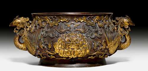 AN IMPORTANT IMPERIAL "PHOENIX AND PEONY"-BRONZE CENSER.