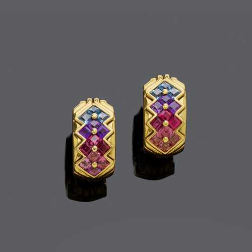 MULTIGEM AND GOLD EARCLIPS, BY BULGARI.