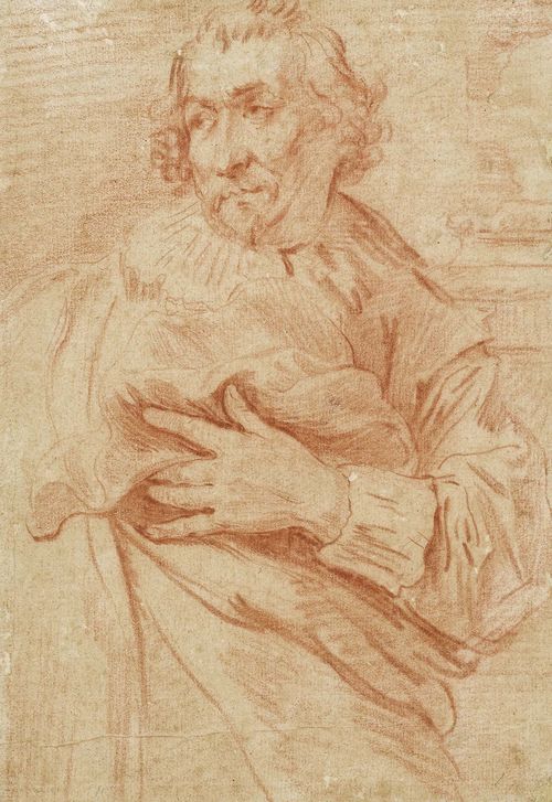 Workshop of DYCK, ANTHONIS VAN (Antwerp 1599 - 1641 London), Portrait of the engraver Karel van Mallery. Red chalk. Mounted. 21 x 15.4 cm. Framed.