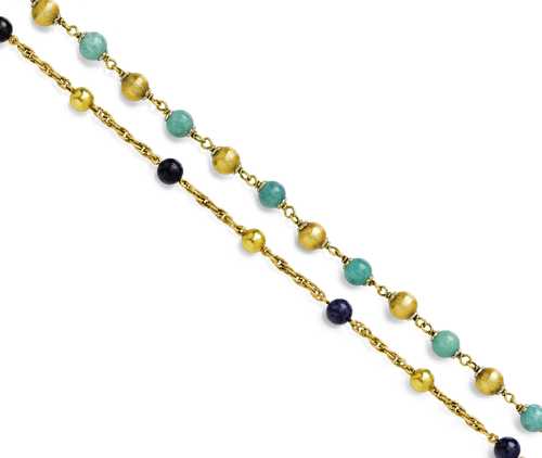 TWO GEMSTONE AND GOLD CHAINS.