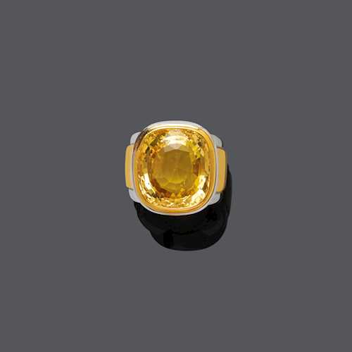 GELBER CEYLON-SAPHIR-GOLDRING, HEMMERLE.