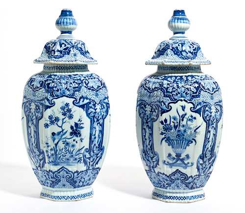 A PAIR OF FAIENCE VASES