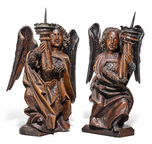 PAIR OF CANDLESTICKS DESIGNED AS ANGELS,