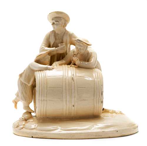 A STONEWARE FIGURAL GROUP "DIE WEINPROBE"
