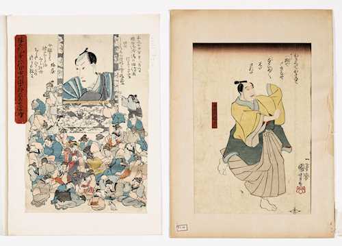 DREI KABUKI-FARBHOLZSCHNITTE VON UTAGAWA KUNIYOSHI (1797–1861) UND EIN SHINI-E.