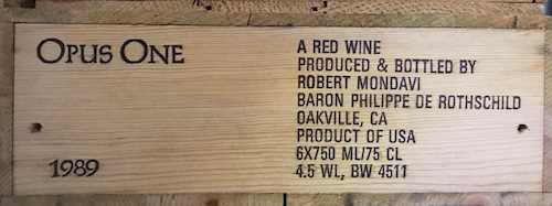 6 Fl. Napa Valley Opus One OWC 0.75 L 1989 