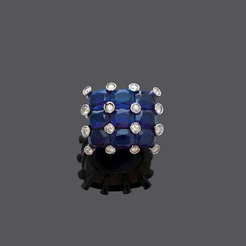 &quot;SAPPHIRE&quot; AND DIAMOND RING.