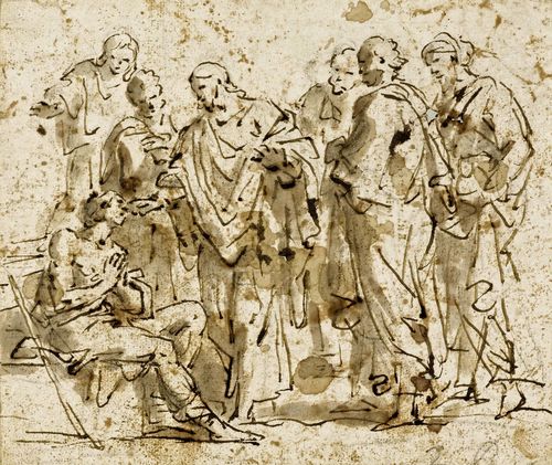 VENETIAN SCHOOL, END OF THE 18TH CENTURY Christ heals a sick man. Pen and brush in brown over black chalk. 20.2 x 24 cm.