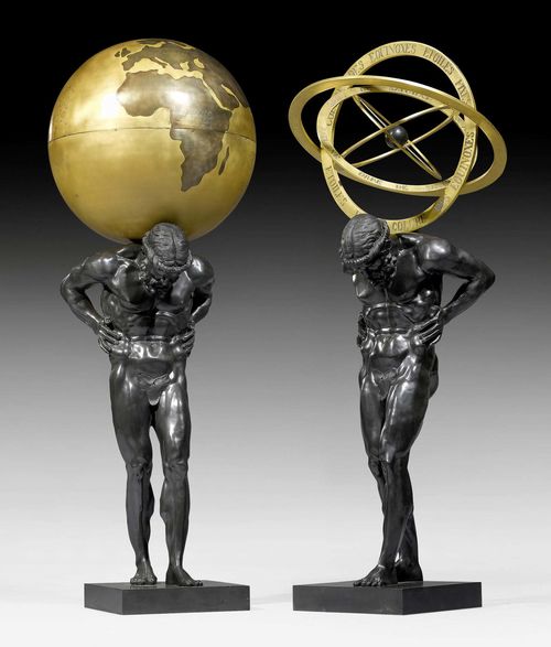 1 PAAR GROSSE BRONZEFIGUREN DES ATLAS,