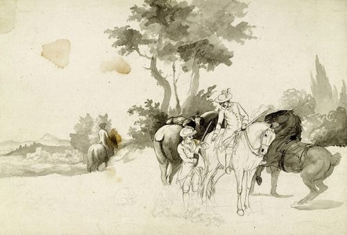 PFORR, JOHANN GEORG (Ulfen 1745 - 1798 Frankfurt a.M.) Collection of around 46 drawings: mostly studies and sketches of horses, riding and hunting scenes. Various techniques and formats. Provenance: - collection of Dr. A. Berg