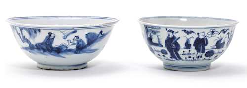 TWO BLUE-AND-WHITE BOWLS.