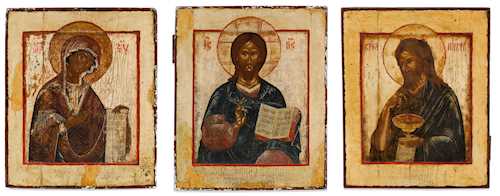 THREE ICONS, CENTRAL RUSSIA, MID 19TH CENTURY