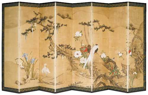 AN EIGHTFOLD SCREEN (BYOBU) BY UNKOKU TOSON (1759-1810).