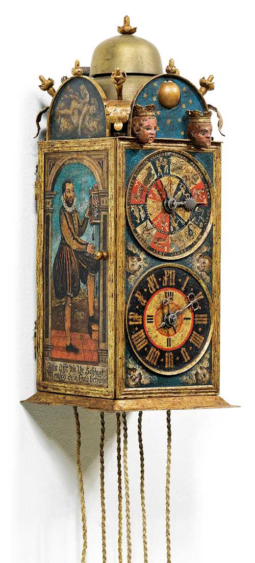 RARE PAINTED CLOCK WITH MOON PHASE AND AUTOMATED MECHANISM