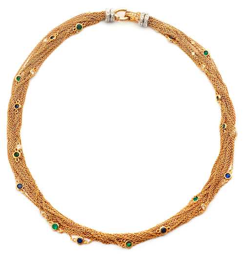 SAPPHIRE, EMERALD AND DIAMOND NECKLACE, probably BY BINDER.