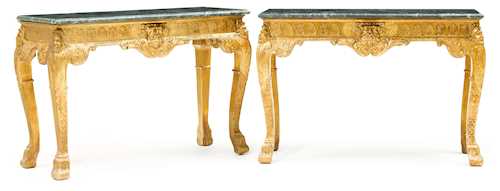 PAIR OF CARVED AND GILT CONSOLES