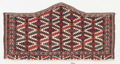 ASMALYK antique.White ground, geometrically patterned, shortened on one side, 62x115 cm.