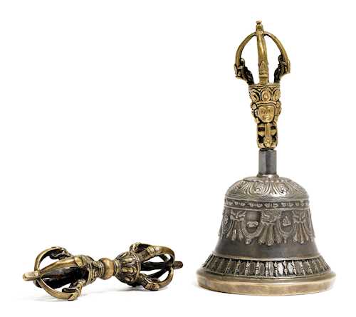 A FIVE-PRONGED VAJRA AND GHANTA.