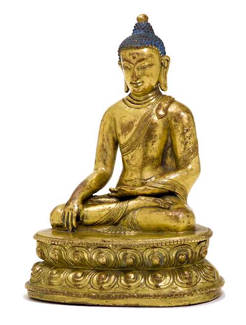 合金銅鎏金釋迦牟尼佛坐像。