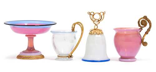LOT COMPRISING TWO CUPS, ONE TABLE BELL AND ONE FOOTED BOWL