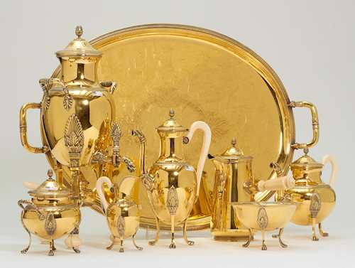 EXTENSIVE SILVER-GILT COFFEE- AND TEA SERVICE