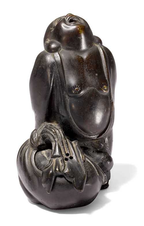 AN INCENSE BURNER IN THE SHAPE OF HOTEI.