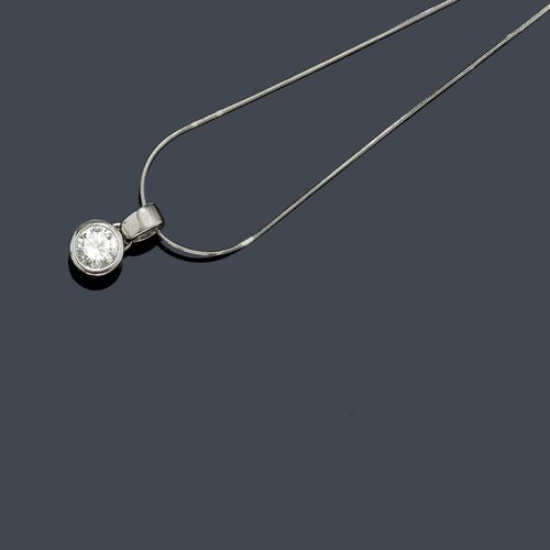 DIAMOND NECKLACE. White gold 750. Plain, modern, solitaire pendant, set with 1 brilliant-cut diamond weighing ca. 1.80 ct, ca. I/VVS2, in a collet setting, mounted on a fine curb link chain, L ca. 40 cm.