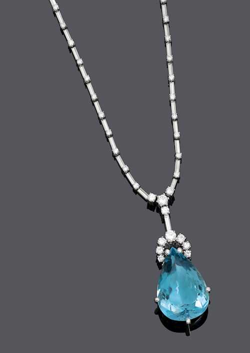 AQUAMARIN-DIAMANT-COLLIER, um 1970.