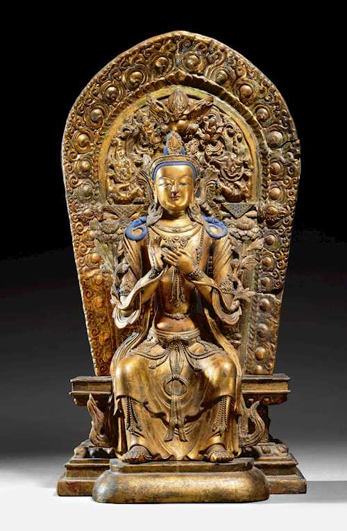 木雕加泥漆金彌勒佛像。