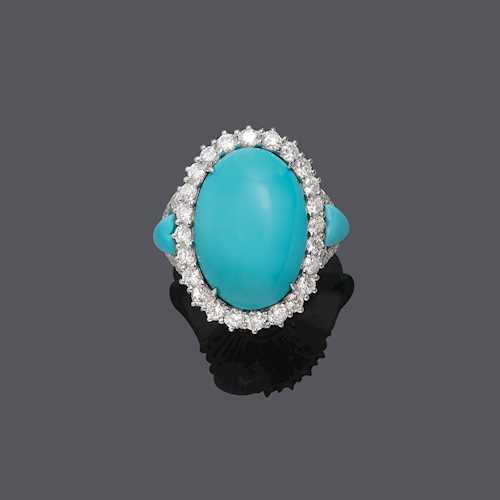 TURQUOISE AND DIAMOND RING.