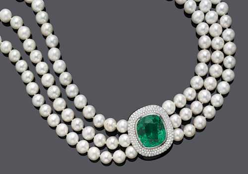 TOURMALINE, DIAMOND AND PEARL NECKLACE.