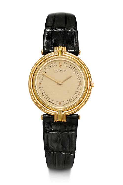 Corum, flache und elegante Armbanduhr.