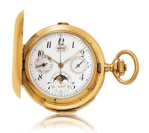 Ed. Peter, Lucerne. Heavy savonnette pocket watch with minute repeater and calendar.