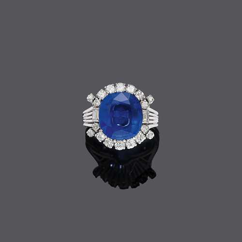 LOOSE KASHMIR-SAPPHIRE WITH SETTING, ca. 1970.