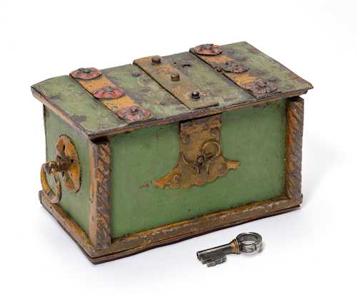 LATE GOTHIC PAINTED IRON CASKET