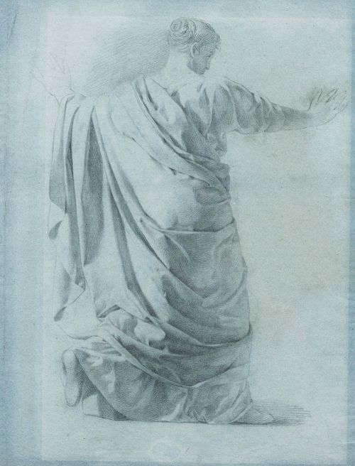 DIOTTI, GIUSEPPE (1779 Casalmaggiore 1846) Study of drapery. Black crayon on blue paper. 50 x 37.5 cm. Framed.